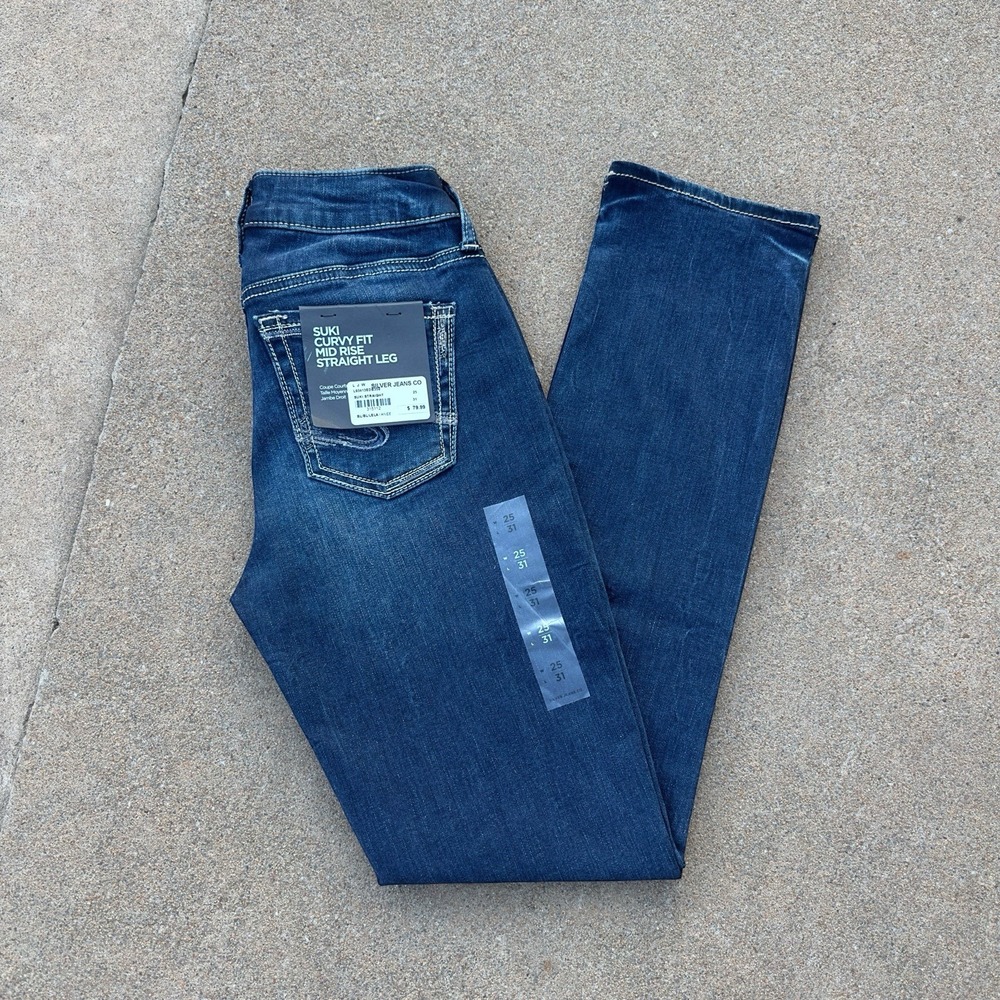 NEW Silver Jeans Co Suki Curvy Fit Mid Rise Straight Leg Indigo Women's 25x31